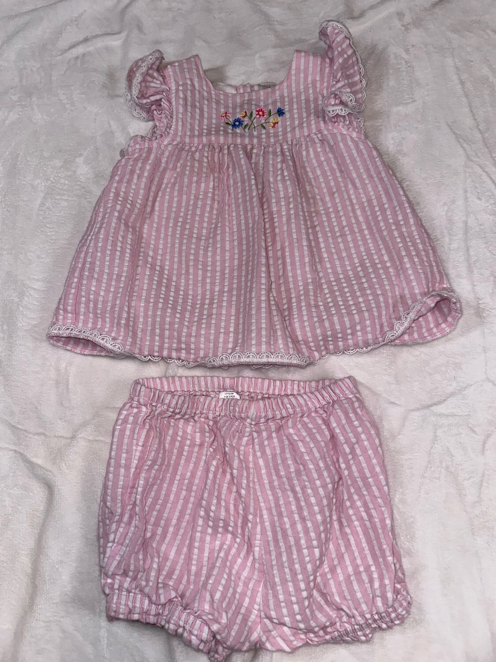 Little Me Pink and White Striped Dress with Matching Bloomers